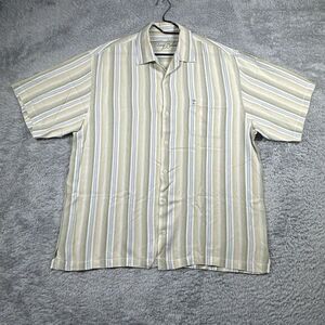 Tommy Bahama Short Sleeve Shirt Men's Size‎ XL Stripe Yellow Green  100% Tencel